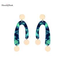 Load image into Gallery viewer, Banny Pink Irregular U Shape Stud Earrings Bohemia Color Block Tortoiseshell Earrings Geometric Round Statement Pendant Earrings
