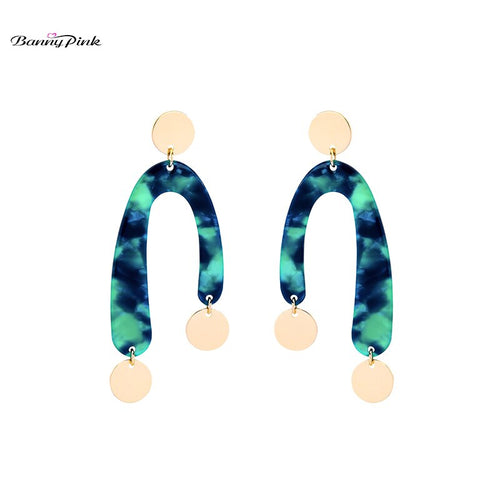Banny Pink Irregular U Shape Stud Earrings Bohemia Color Block Tortoiseshell Earrings Geometric Round Statement Pendant Earrings