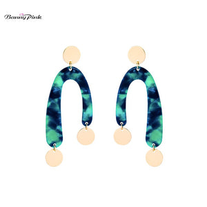 Banny Pink Irregular U Shape Stud Earrings Bohemia Color Block Tortoiseshell Earrings Geometric Round Statement Pendant Earrings