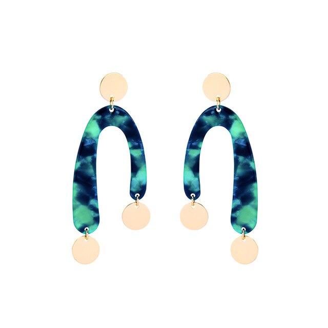 Banny Pink Irregular U Shape Stud Earrings Bohemia Color Block Tortoiseshell Earrings Geometric Round Statement Pendant Earrings