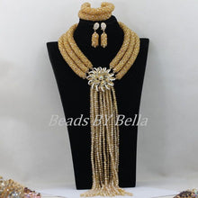 Load image into Gallery viewer, Exclusive Nigerian Wedding African Beads Jewelry Set Bridal Lace Jewlery Gold Crystal Beads Women Necklace Free Shipping ABF473