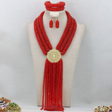 Load image into Gallery viewer, Exclusive Nigerian Wedding African Beads Jewelry Set Bridal Lace Jewlery Gold Crystal Beads Women Necklace Free Shipping ABF473