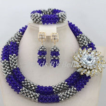 Load image into Gallery viewer, Latest New Silver Crystal Beads Lace Jewlery African Beads Jewelry Set Nigerian Wedding Party Necklace Set Free Shipping ABF492