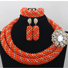 Load image into Gallery viewer, Latest New Silver Crystal Beads Lace Jewlery African Beads Jewelry Set Nigerian Wedding Party Necklace Set Free Shipping ABF492
