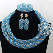 Load image into Gallery viewer, Latest New Silver Crystal Beads Lace Jewlery African Beads Jewelry Set Nigerian Wedding Party Necklace Set Free Shipping ABF492