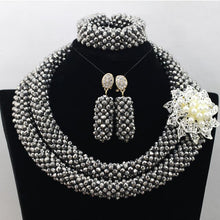 Load image into Gallery viewer, Latest New Silver Crystal Beads Lace Jewlery African Beads Jewelry Set Nigerian Wedding Party Necklace Set Free Shipping ABF492