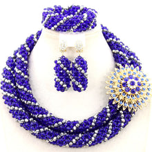 Load image into Gallery viewer, Latest New Silver Crystal Beads Lace Jewlery African Beads Jewelry Set Nigerian Wedding Party Necklace Set Free Shipping ABF492