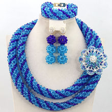 Load image into Gallery viewer, Latest New Silver Crystal Beads Lace Jewlery African Beads Jewelry Set Nigerian Wedding Party Necklace Set Free Shipping ABF492