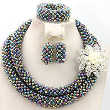 Load image into Gallery viewer, Latest New Silver Crystal Beads Lace Jewlery African Beads Jewelry Set Nigerian Wedding Party Necklace Set Free Shipping ABF492