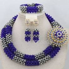 Load image into Gallery viewer, Latest New Silver Crystal Beads Lace Jewlery African Beads Jewelry Set Nigerian Wedding Party Necklace Set Free Shipping ABF492