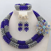 Load image into Gallery viewer, Latest New Silver Crystal Beads Lace Jewlery African Beads Jewelry Set Nigerian Wedding Party Necklace Set Free Shipping ABF492