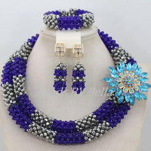 Load image into Gallery viewer, Latest New Silver Crystal Beads Lace Jewlery African Beads Jewelry Set Nigerian Wedding Party Necklace Set Free Shipping ABF492