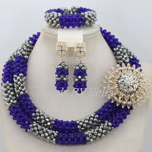 Load image into Gallery viewer, Latest New Silver Crystal Beads Lace Jewlery African Beads Jewelry Set Nigerian Wedding Party Necklace Set Free Shipping ABF492