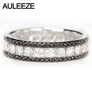 AULEEZE Luxury 1.6cttw Black White Real Diamond Ring Au750 18k White Gold Natural Diamond Wedding Engagement Ring Eternal Band