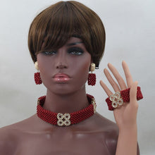 Load image into Gallery viewer, Luxury Red Coral Beads Jewellery Sets Gold Pendant Statement Chunky Necklace Set 2017 Bride Jewlery Free Shipping WD913