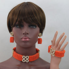 Load image into Gallery viewer, Luxury Red Coral Beads Jewellery Sets Gold Pendant Statement Chunky Necklace Set 2017 Bride Jewlery Free Shipping WD913