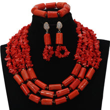 Load image into Gallery viewer, Luxury Red Coral Beads Jewellery Sets Gold Pendant Statement Chunky Necklace Set 2017 Bride Jewlery Free Shipping WD913