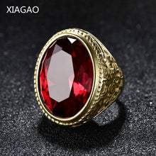 Load image into Gallery viewer, XIAGAO Cool Punk Real 316L stainless steel Red Ring Men's big red Crystal red stones Finger Rings for man Gothic Casting Ring