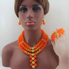 Load image into Gallery viewer, New Latest Nigerian Party  earrings Beads Women Choker Necklace Jewlery Set Orange Crystal African Jewelry Sets W14023
