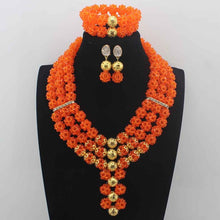 Load image into Gallery viewer, New Latest Nigerian Party  earrings Beads Women Choker Necklace Jewlery Set Orange Crystal African Jewelry Sets W14023