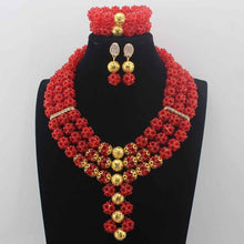Load image into Gallery viewer, New Latest Nigerian Party  earrings Beads Women Choker Necklace Jewlery Set Orange Crystal African Jewelry Sets W14023