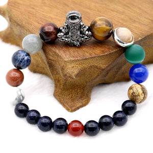 Astronaut Charm Solar System 9 Planets Universe Galaxy Spaceman Stones Beaded Men Women Stretchy Bracelets Bangles