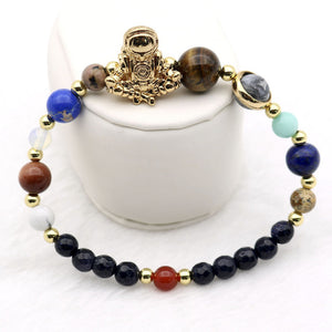 Astronaut Charm Solar System 9 Planets Universe Galaxy Spaceman Stones Beaded Men Women Stretchy Bracelets Bangles