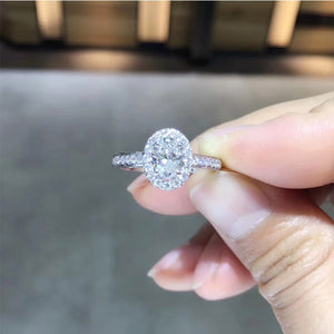 ANI 18K White Gold (AU750) Wedding Ring 0.77 CT GIA Certified G/SI1 Oval Cut Real Natural Diamond Women Halo Engagement Ring