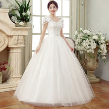 Load image into Gallery viewer, Long Wedding Dresses 2018 New White Simple Grace Sexy Boat Neck Cap Sleeves Lace Appliques Floor-Length Ball Gown Bridal Dress