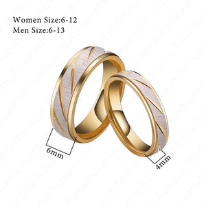 Auxauxme Titanium Steel Lovers Couple Rings Gold Wave Pattern Wedding Promise Ring For Women Men Engagement Jewelry Party Gift