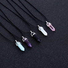 Load image into Gallery viewer, Hexagonal Column Quartz Necklaces turquoises Pink Crystal pendent Necklace For Women Leather Chain Natural Stone Choker Necklace