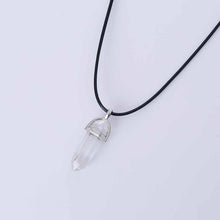 Load image into Gallery viewer, Hexagonal Column Quartz Necklaces turquoises Pink Crystal pendent Necklace For Women Leather Chain Natural Stone Choker Necklace