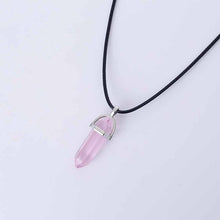 Load image into Gallery viewer, Hexagonal Column Quartz Necklaces turquoises Pink Crystal pendent Necklace For Women Leather Chain Natural Stone Choker Necklace