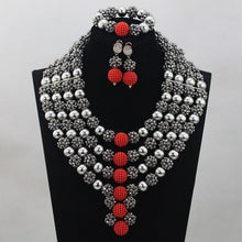Load image into Gallery viewer, Silver/Red Bridal Jewelry Sets African Costume Nigerian Wedding Beads 2017 Hot Sale Balls Lace Jewlery Set Free ShippingABH025