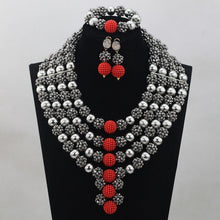 Load image into Gallery viewer, Silver/Red Bridal Jewelry Sets African Costume Nigerian Wedding Beads 2017 Hot Sale Balls Lace Jewlery Set Free ShippingABH025