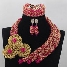 Load image into Gallery viewer, Silver/Red Bridal Jewelry Sets African Costume Nigerian Wedding Beads 2017 Hot Sale Balls Lace Jewlery Set Free ShippingABH025