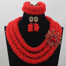 Load image into Gallery viewer, Silver/Red Bridal Jewelry Sets African Costume Nigerian Wedding Beads 2017 Hot Sale Balls Lace Jewlery Set Free ShippingABH025