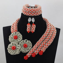 Load image into Gallery viewer, Silver/Red Bridal Jewelry Sets African Costume Nigerian Wedding Beads 2017 Hot Sale Balls Lace Jewlery Set Free ShippingABH025