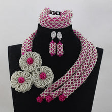 Load image into Gallery viewer, Silver/Red Bridal Jewelry Sets African Costume Nigerian Wedding Beads 2017 Hot Sale Balls Lace Jewlery Set Free ShippingABH025