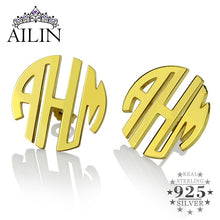 Load image into Gallery viewer, AILIN Customized Gold Color Monogram Earrings  Block Monogram Stud Earrings 3 Initial Earrings Name Earrings for Women