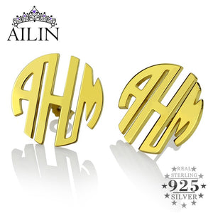 AILIN Customized Gold Color Monogram Earrings  Block Monogram Stud Earrings 3 Initial Earrings Name Earrings for Women