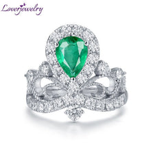 Load image into Gallery viewer, Loverjewelry Diamonds Ring For Women Real 18k White Gold Genuine Emerald Gemstone Engagement Wedding Party Eternal Love Ring