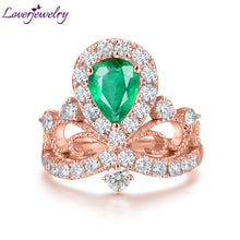 Load image into Gallery viewer, Loverjewelry Diamonds Ring For Women Real 18k White Gold Genuine Emerald Gemstone Engagement Wedding Party Eternal Love Ring