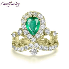 Load image into Gallery viewer, Loverjewelry Diamonds Ring For Women Real 18k White Gold Genuine Emerald Gemstone Engagement Wedding Party Eternal Love Ring