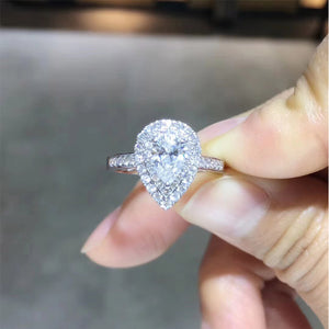 ANI 18K White Gold (AU750) Wedding Ring 0.845CT GIA Certified VS2 Pear Cut Real Natural Diamond Women 2 Halo Engagement Ring