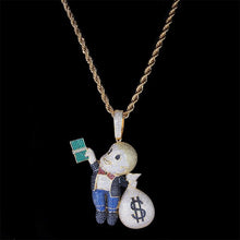 Load image into Gallery viewer, TBTK Humanoid Pendent Grabbing a Money Bag Gold Jewelry Pendant Necklace Micro-inlaid Colorful Zircon Cool Hiphop Boyfriend Gift