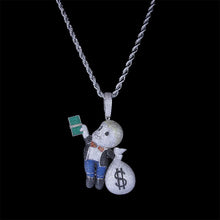 Load image into Gallery viewer, TBTK Humanoid Pendent Grabbing a Money Bag Gold Jewelry Pendant Necklace Micro-inlaid Colorful Zircon Cool Hiphop Boyfriend Gift
