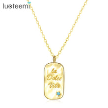 Load image into Gallery viewer, LUOTEEMI Authentic Gold Tiny Blue CZ Stone Letter Golden Pendant Necklace for Women Simple Charming Chain Necklace Jewlery