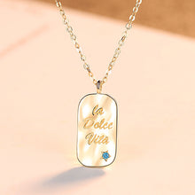 Load image into Gallery viewer, LUOTEEMI Authentic Gold Tiny Blue CZ Stone Letter Golden Pendant Necklace for Women Simple Charming Chain Necklace Jewlery