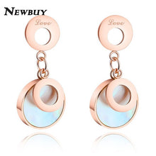 Load image into Gallery viewer, NEWBUY Luxury Rose Gold Color Women Dangle Earrings Love Shell Block Female Jewelry Gift DropShipping
